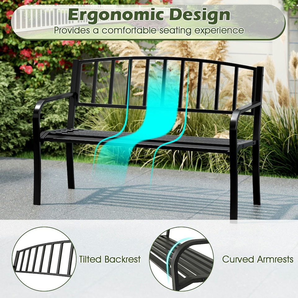 image 1 of COSTWAY Outdoor Bench 127cm Garden Loveseat with Backrest Black