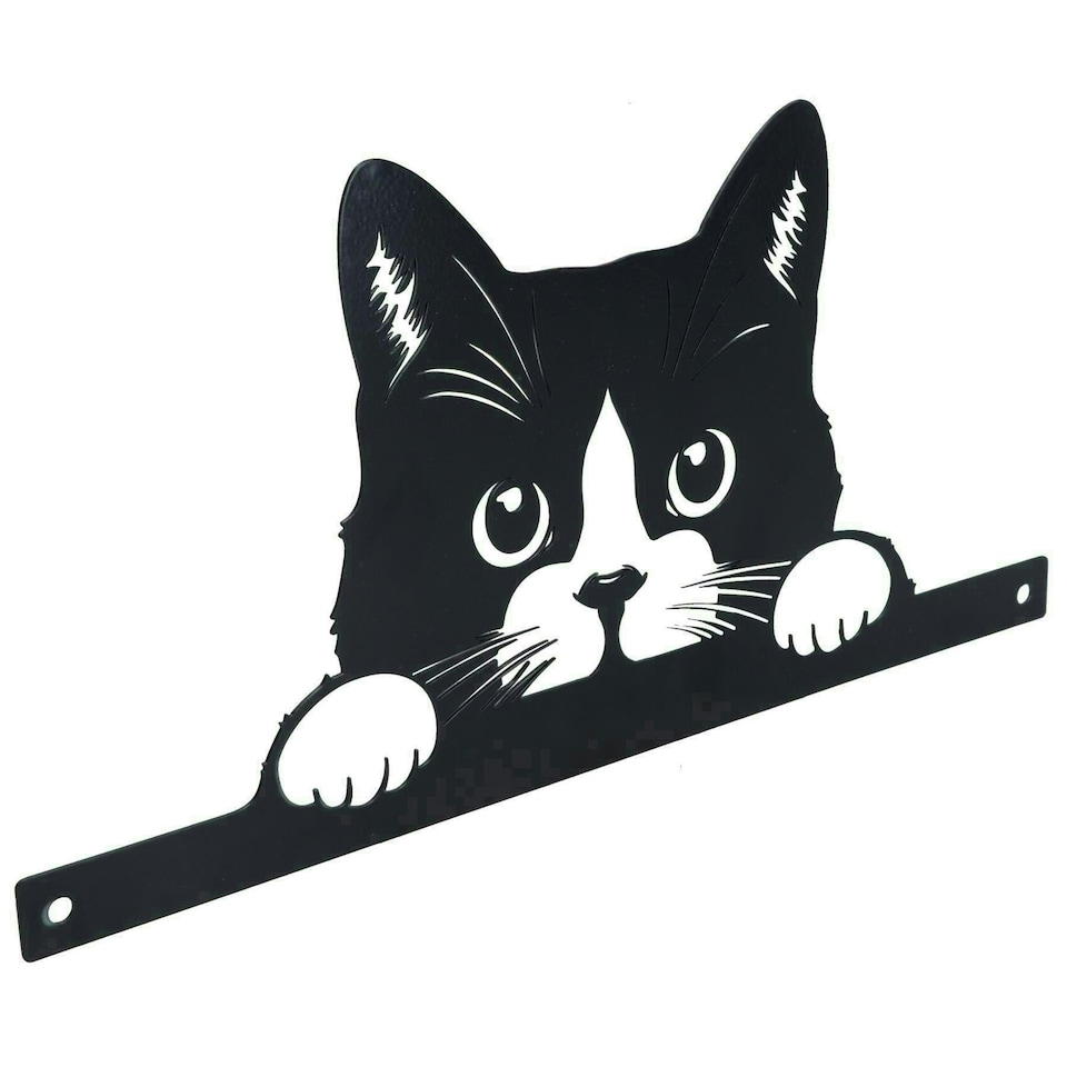 image 1 of Black Metal Peeking Cat Silhouette with Fixing Plate Garden Ornament Gift