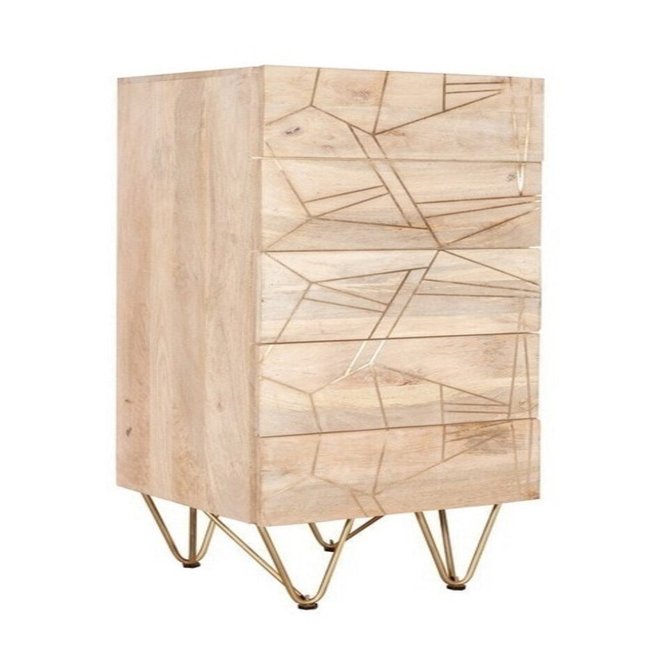 image 1 of Light Gold Tall Chest of Drawers - Solid Mango Wood - L40 x W45 x H120 cm