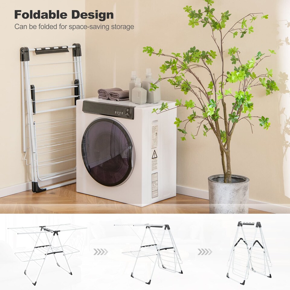 image 1 of COSTWAY Foldable Clothes Drying Rack 2 level Laundry Drying Rack