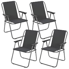 Garden Patio Metal Folding Spring Deck Chairs Camping Beach Picnic Outdoor Seats | Grey | 4 Grey