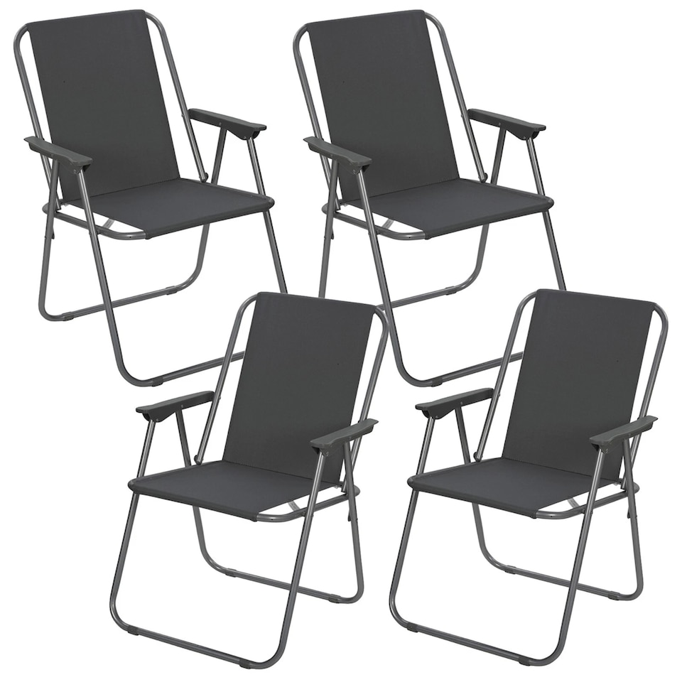 image 1 of Garden Patio Metal Folding Spring Deck Chairs Camping Beach Picnic Outdoor Seats | Grey | 4 Grey