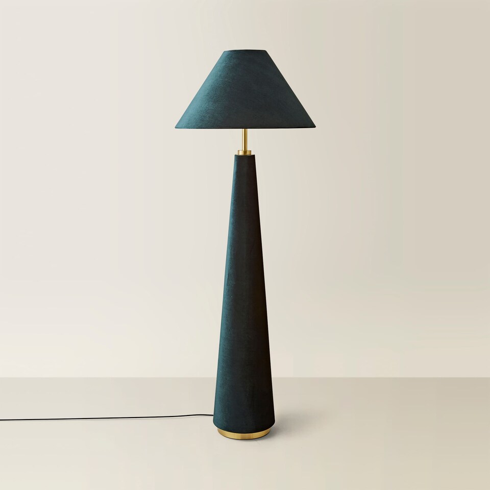 image 1 of ValueLights Martha Conical Teal Velvet Midi Floor Lamp | Blue