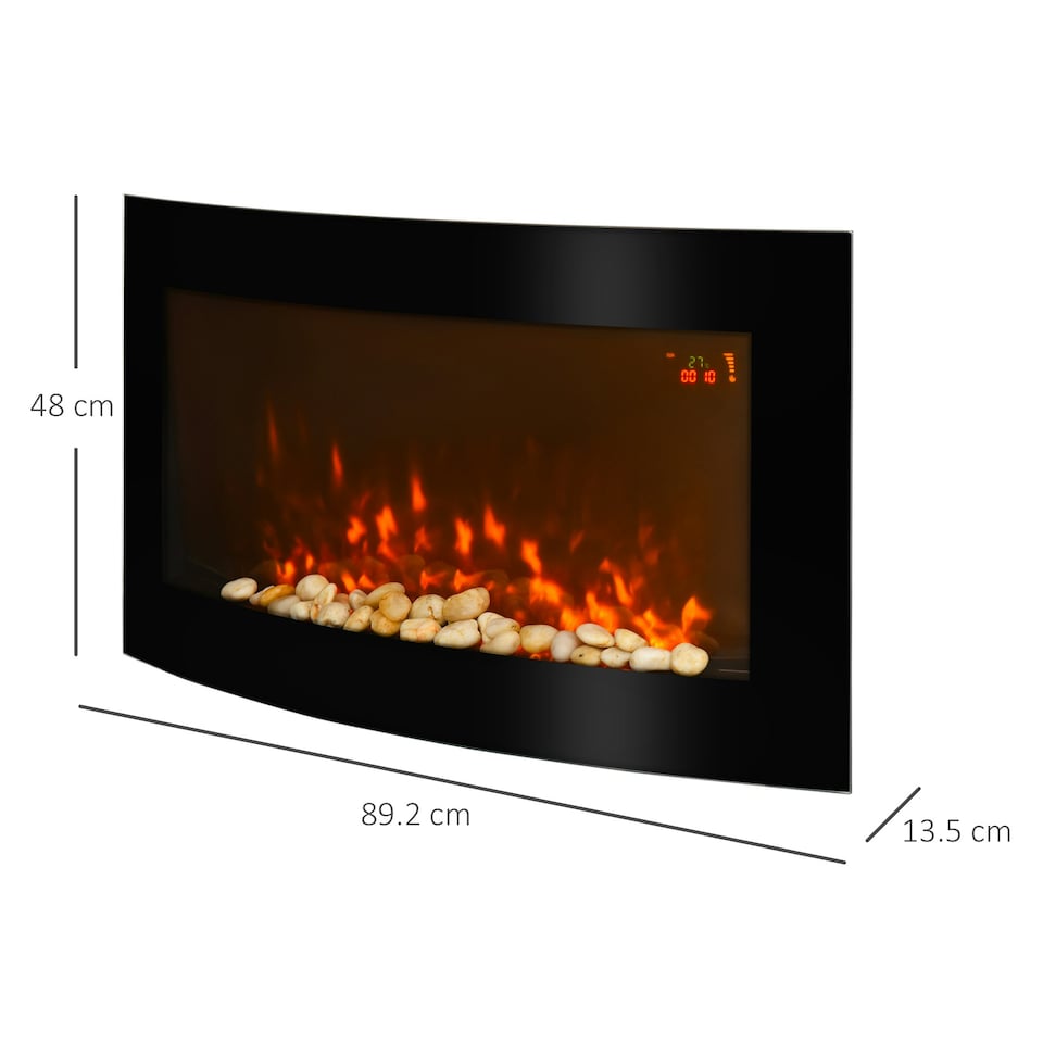 image 1 of HOMCOM Electric Fireplace Wall Mounted Led Flame Curved Back Side Lights Heater