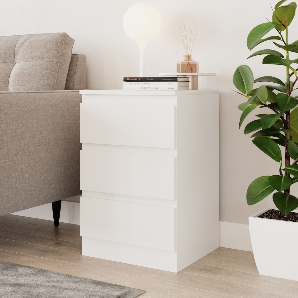 image 1 of 3 Drawer Bedroom Storage Cabinet | Multi | White & White | 1
