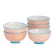image 1 of Nicola Spring Hand-Printed Rice Bowls - 12cm - Orange - Pack of 6 | Orange | Multi-Coloured