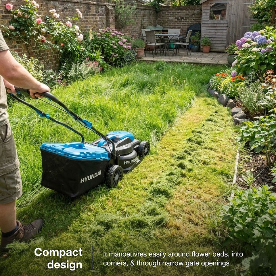 image 1 of Hyundai Cordless Lawnmower 20v 4Ah Battery Powered 33cm 32L HY20CLM33