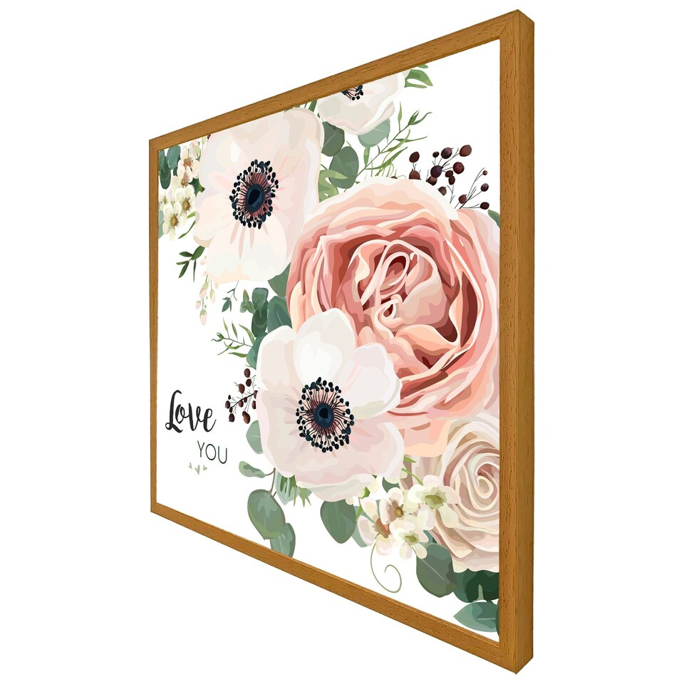 image 1 of Garden flower, pink peach rose, white anemone (Picture Frame) Brown / M