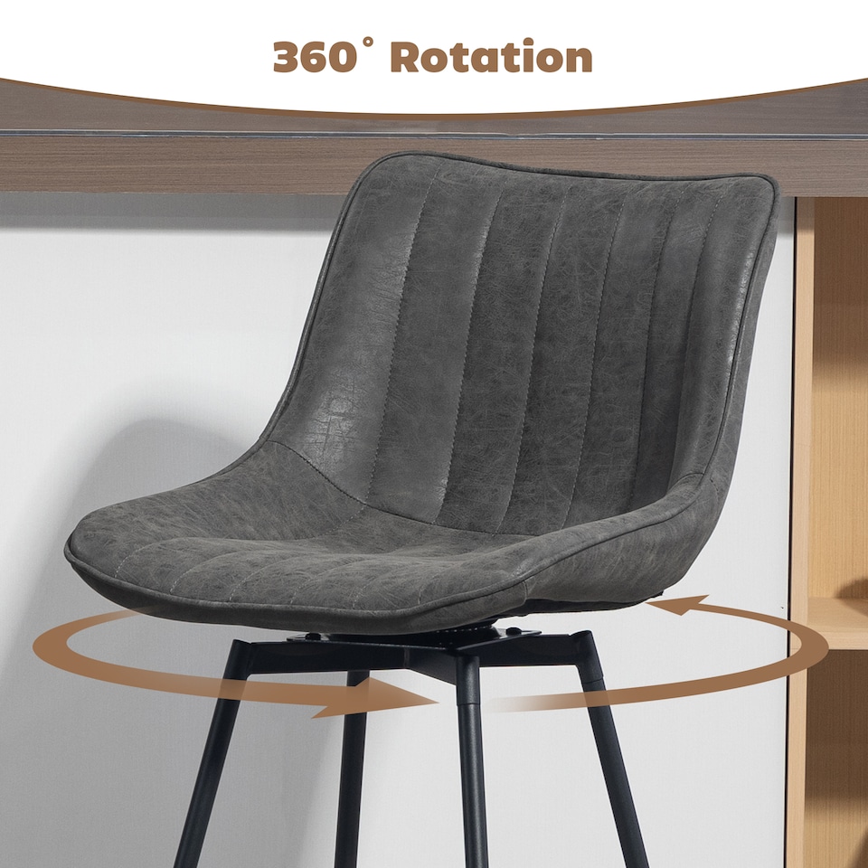 image 1 of HOMCOM Bar Stools Set of 2, PU Leather Upholstered Swivel Barstools, Breakfast Bar Chairs with Backrest and Footrest for Kitchen Island Counter, Dining Room, Grey | Grey | Grey