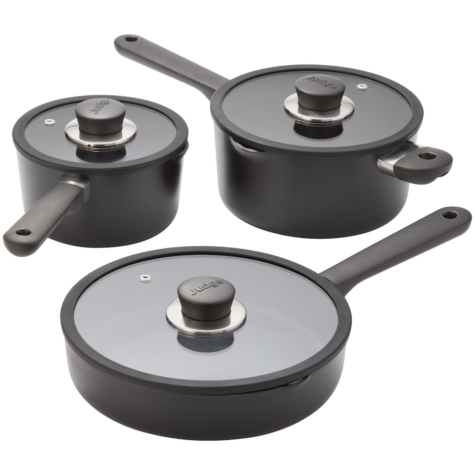 Judge Vista Ceramic 3 Piece Pan Set with Draining Lids - Black
