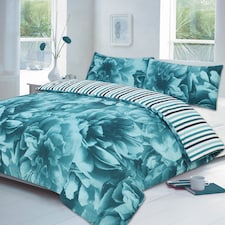 Homes Linen Teal Floral Duvet Cover Set Bed with Pillowcases Quilt Bedding Set Reversible Poly Cotton | Clear | Teal | Super King