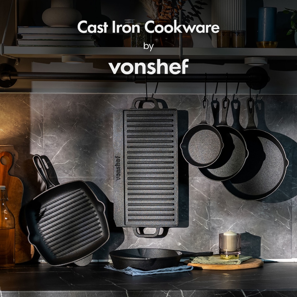 image 1 of VonShef Cast Iron Skillet 10", Pre-Seasoned Non-Stick