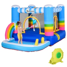 Outsunny Kids Bouncy Castle with Pool Outdoor Trampoline W Net Blower 3-8 Yrs