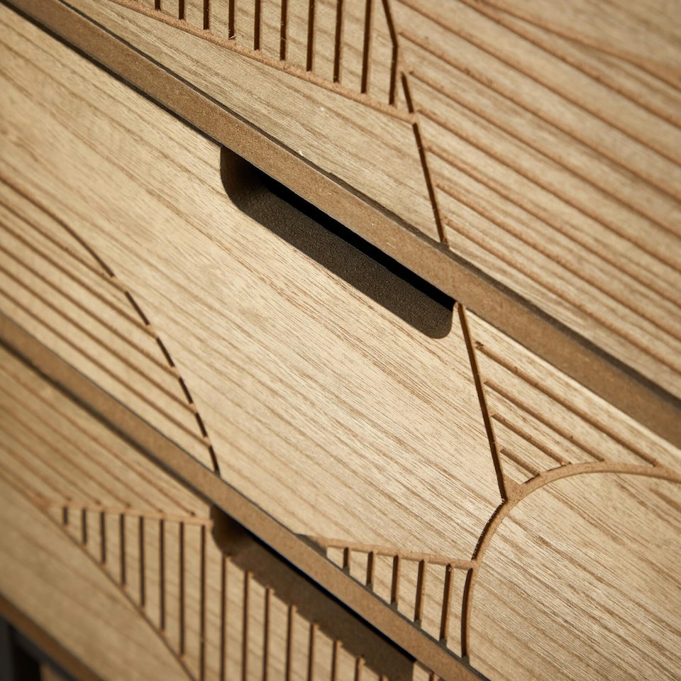 image 1 of Chest Of Storage Drawers Solid Wooden Geometric Design Bedroom Organiser | Brown