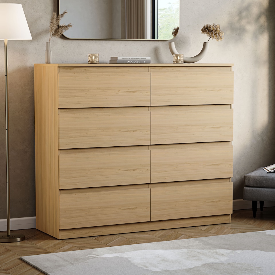 image 1 of Vida Designs Denver 8 Drawer Chest of Drawers Bedroom Storage, Pine