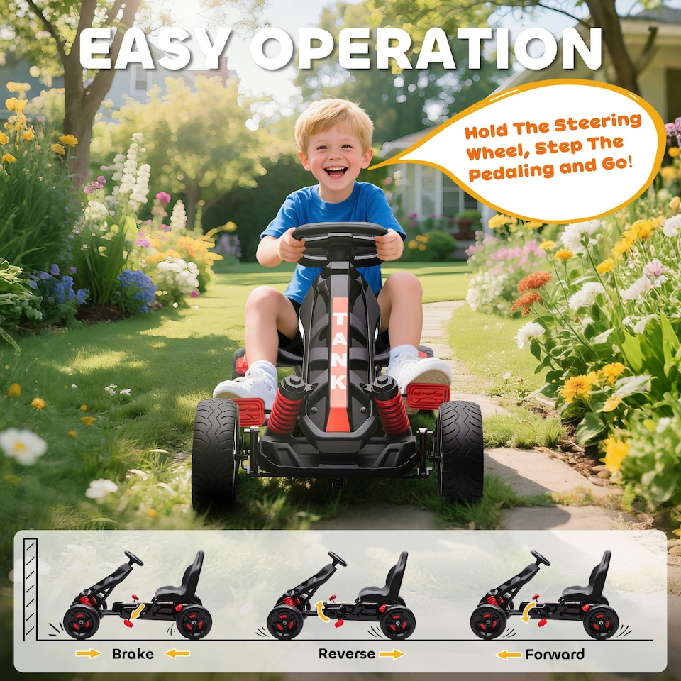image 1 of AIYAPLAY Pedal Go Kart with Freewheel System, for Ages 3-6 Years, Red