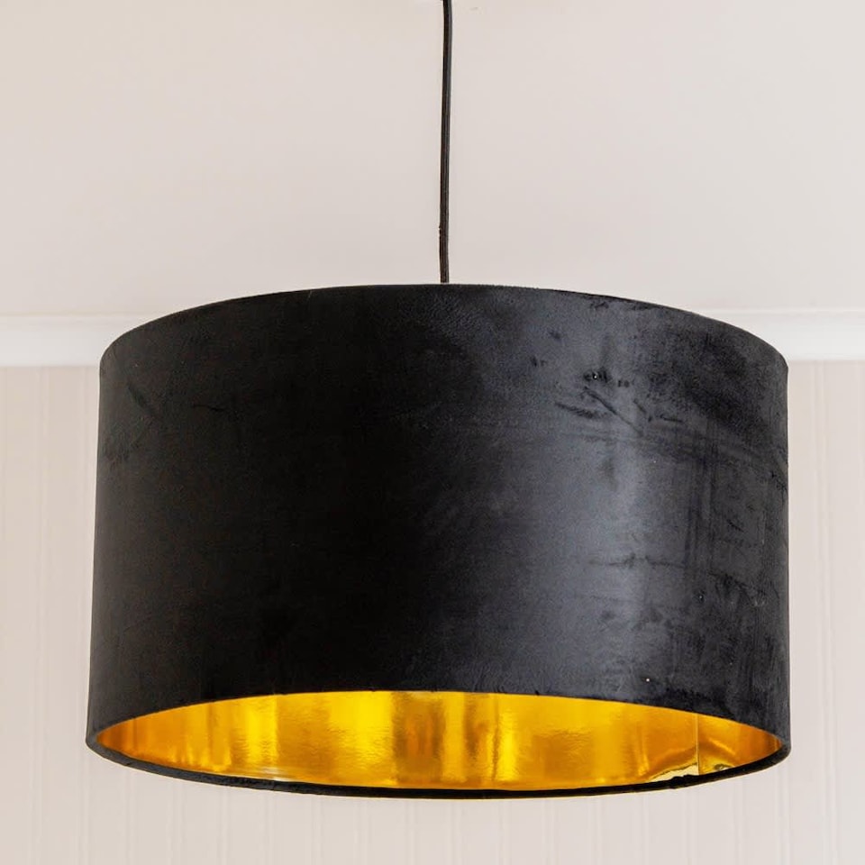 image 1 of ValueLights Reni Large Black Velvet Gold Inner Lamp Shade & Bulb | Black
