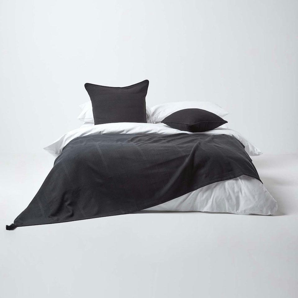 image 1 of Homescapes Cotton Rajput Ribbed Black Cushion Cover - 45 x 45 cm | Black | Black | 45 x 45 cm