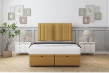 Sloomy Kingsley Mustard Plush Ottoman Bed Base With 54" Floor Standing Headboard 3' Single | Gold | Mustard | Single | 1