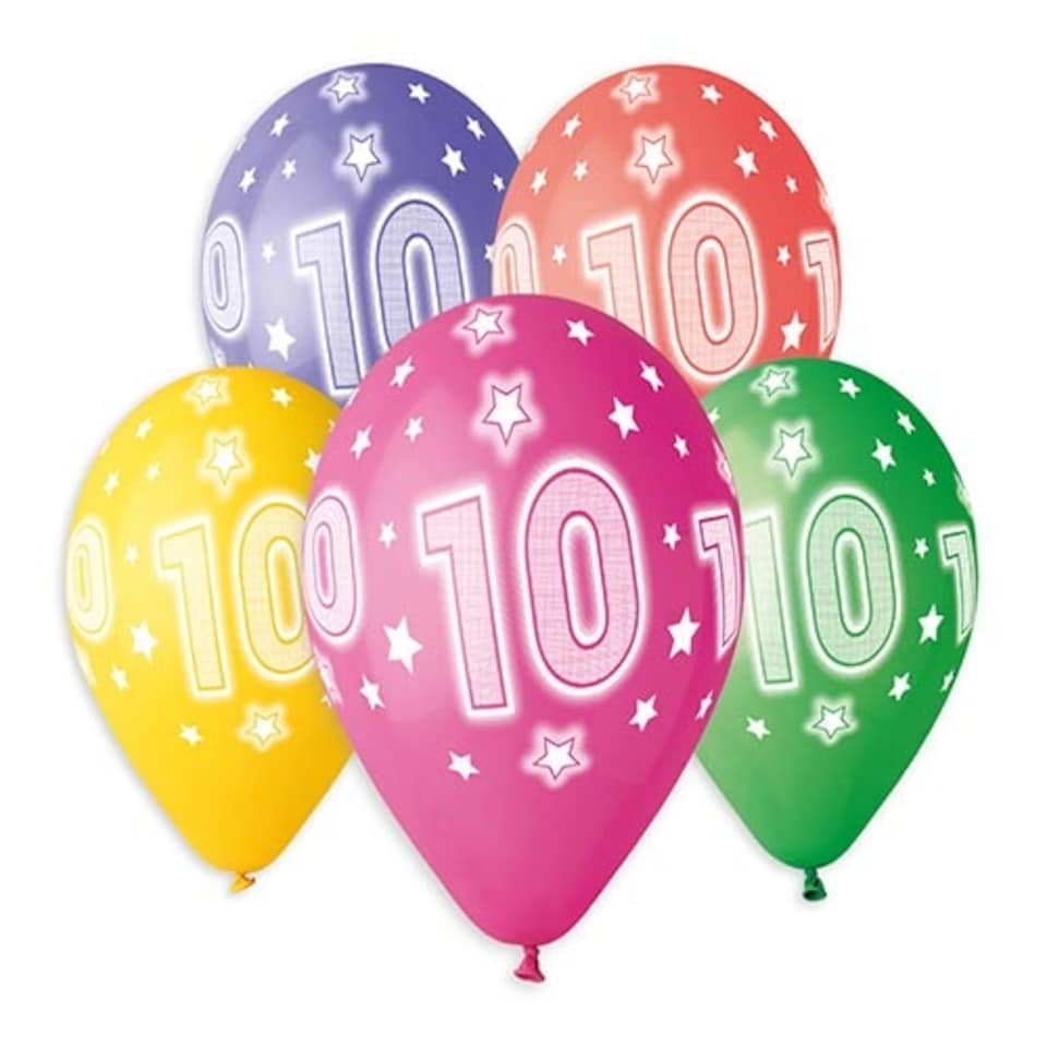 image 1 of Assorted Colour Cosmic Stars Age 10 Latex Balloons 33cm / 13 in - Pack of 6