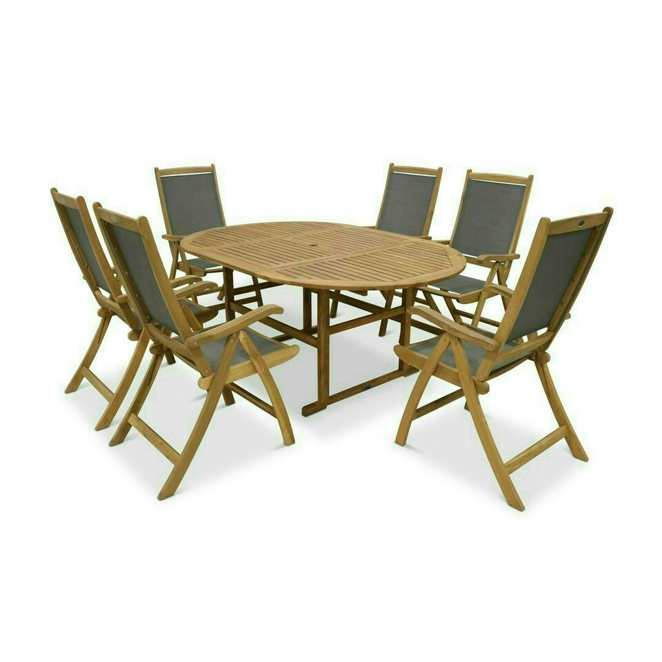 image 1 of Turnbury 6 Seater Dining Set with Folding High Back Armchairs and Round Extending Table - Acacia Hardwood