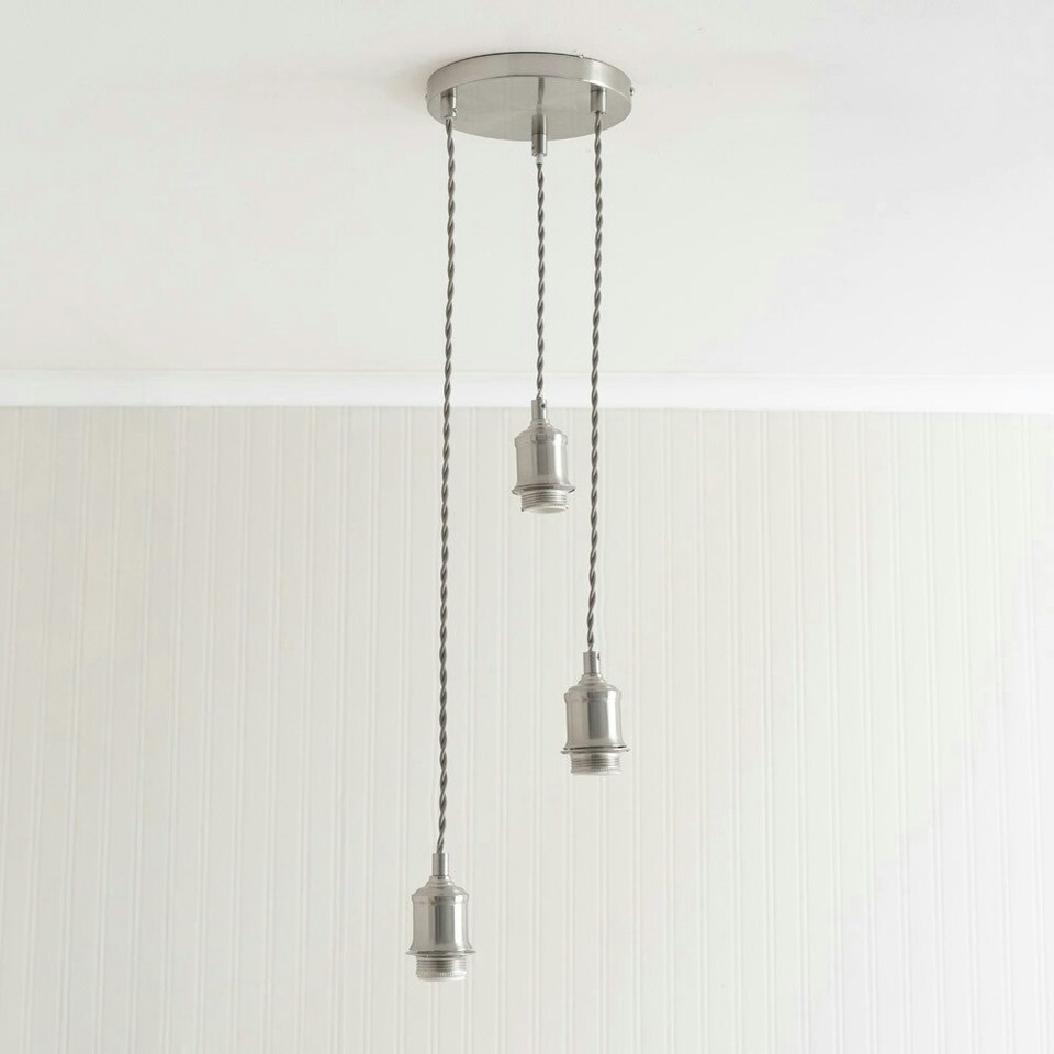 image 1 of ValueLights Shaw Cluster Drop 3 Way Brushed Chrome Adjustable Pendant Ceiling Light Chrome