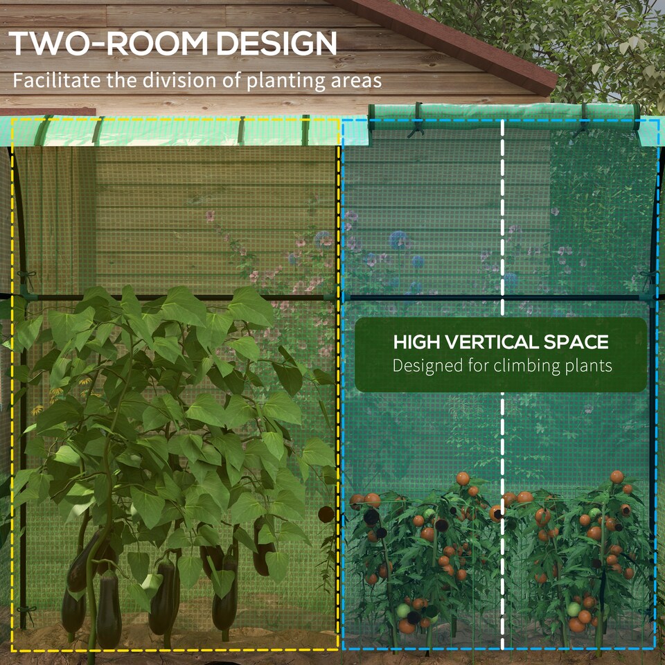 image 1 of Outsunny Tomato Greenhouse with 2 Roll-up Doors, 185 x 94 x 150cm, Green