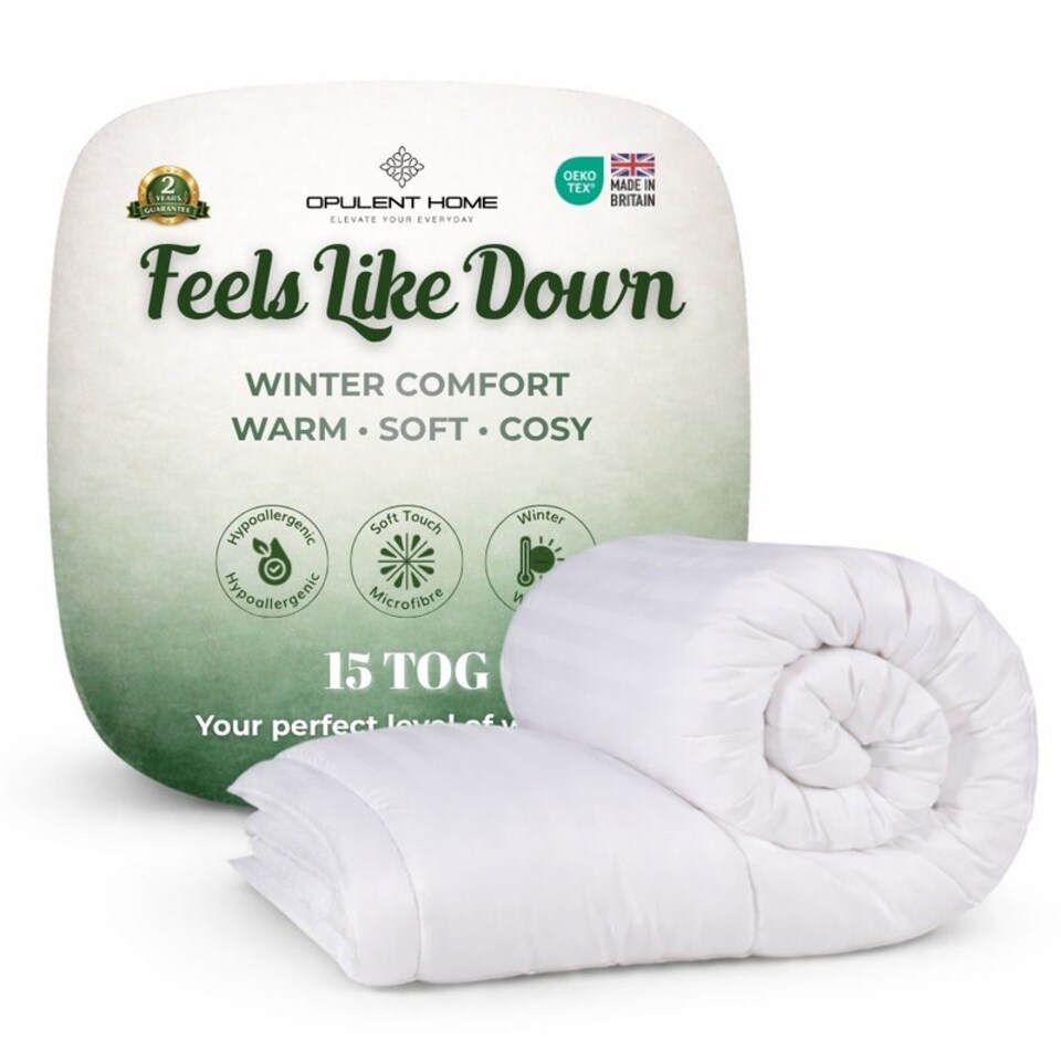 image 1 of Opulent Home Premium 15 Tog Winter Duvet - Anti-Allergy Hypoallergenic Hollowfibre Quilt|White|Double
