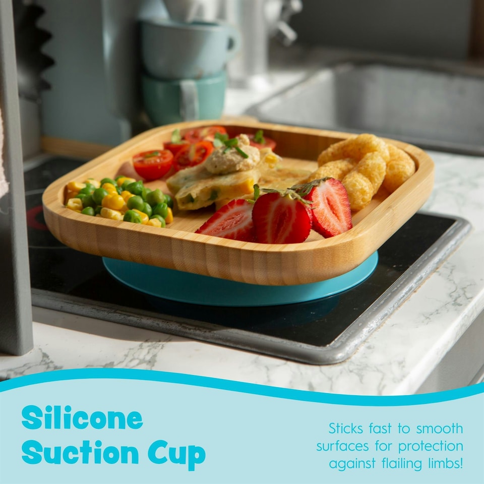 image 1 of Tiny Dining Children's Bamboo Suction Square Dinner Set - Grey