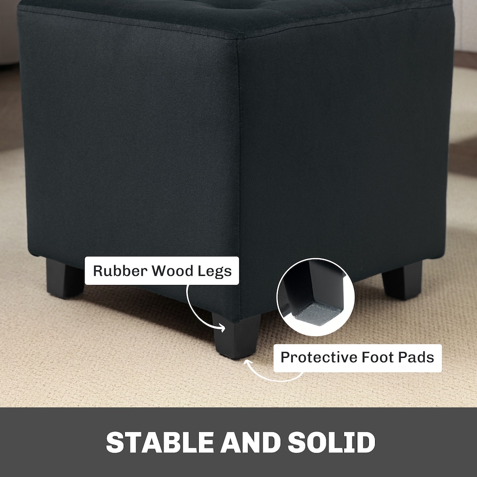 image 1 of HOMCOM Small Footstool Ottoman, Velvet Footrest, Square Foot Stool with Rubber Wood Legs and Padded Seat for Living Room, Bedroom, Entryway, 35 35 35cm, Charcoal Grey | Grey | Dark Grey | 1