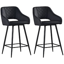 HOMCOM Bar Stools Set of 2, Velvet-Touch Fabric Counter Height Bar Chairs, Kitchen Stools with Steel Legs for Dining Area, Kitchen Island Barstools, Dark Grey