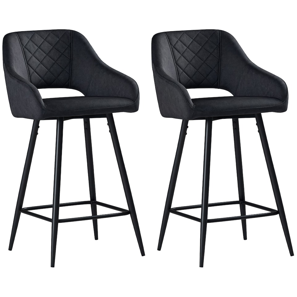 image 1 of HOMCOM Bar Stools Set of 2, Velvet-Touch Fabric Counter Height Bar Chairs, Kitchen Stools with Steel Legs for Dining Area, Kitchen Island Barstools, Dark Grey