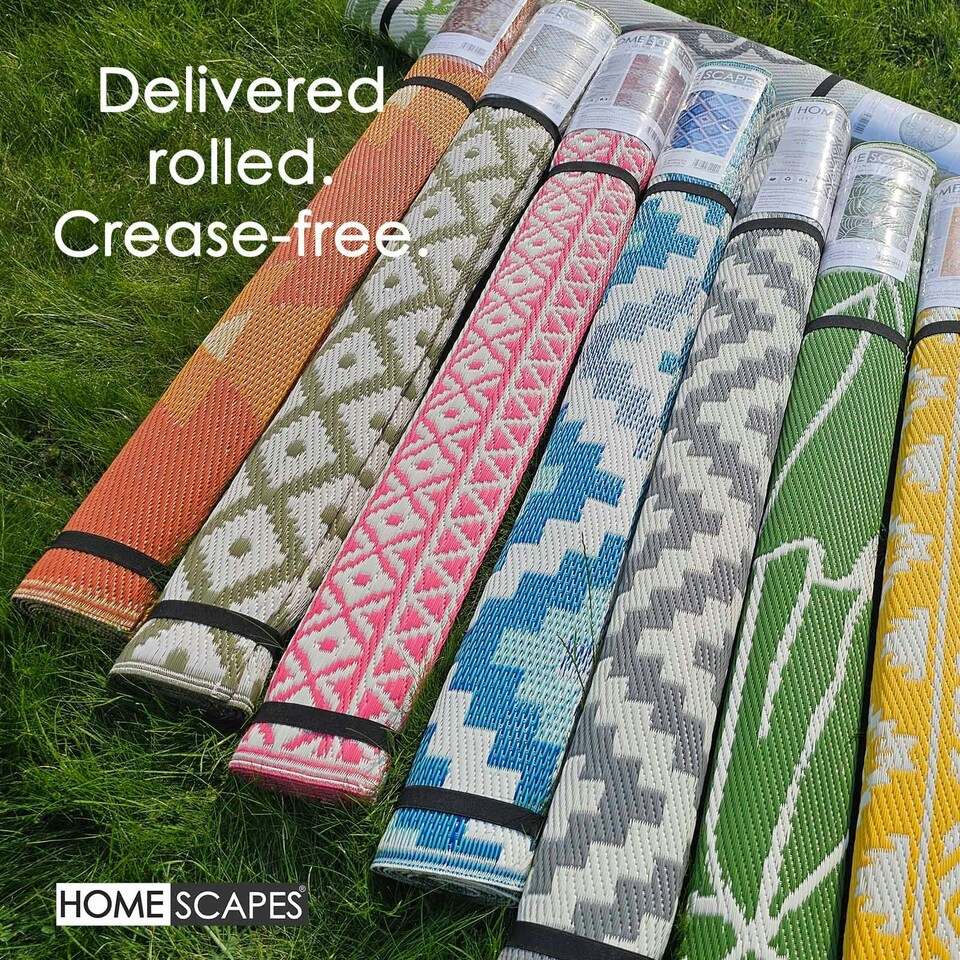 image 1 of Homescapes Outdoor Rug Luxury Waterproof Reversible Recycled, For Garden, Luna Geometric Grey | 150 x 240 cm