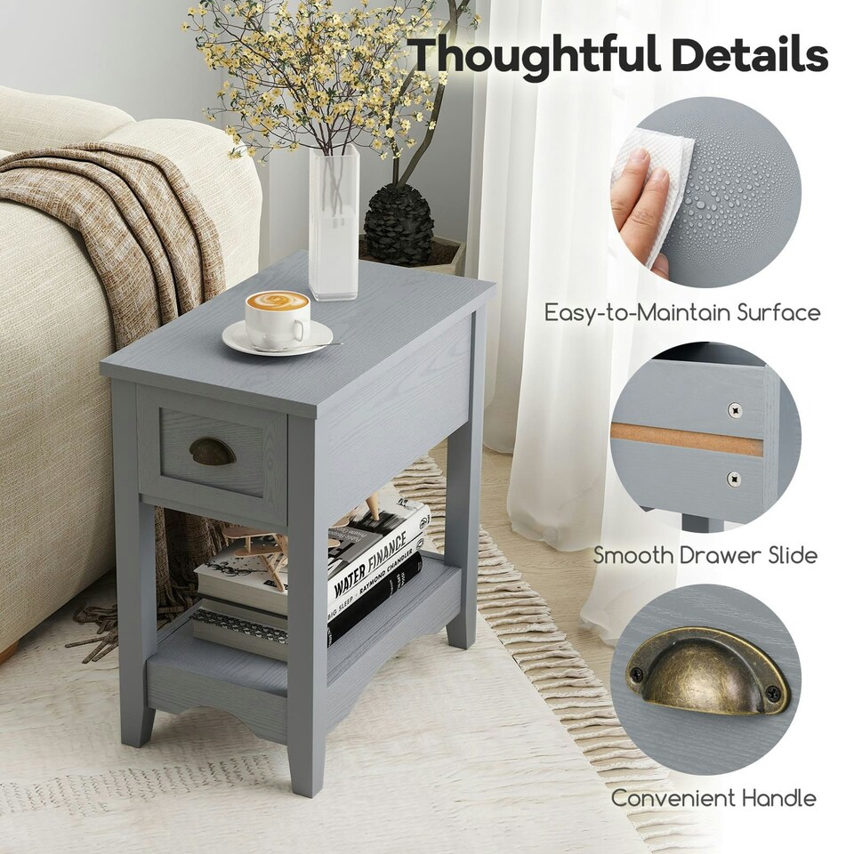 image 1 of COSTWAY Nightstand Side End Table Retro Side Table Grey Grey