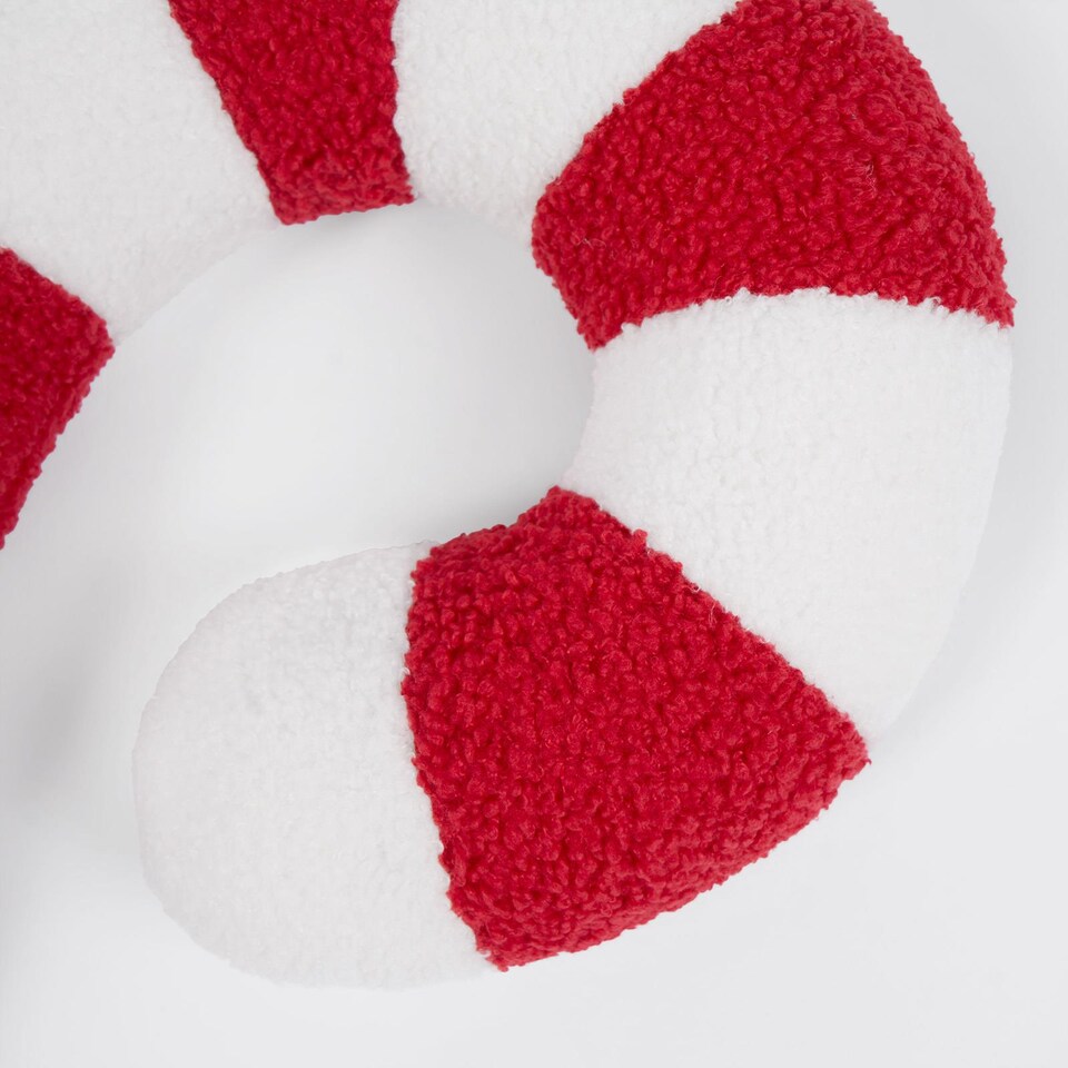 image 1 of OHS 2 x Christmas Candy Cane Soft Plush Fleece Filled Cushion | Red | Red & White
