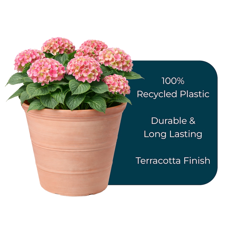 image 1 of JSH Rustic Terracotta Effect 41L Planter in Recycled Plastic 47cm Classic Round Garden Flower Pot Strong and Lightweight | Brown | 2