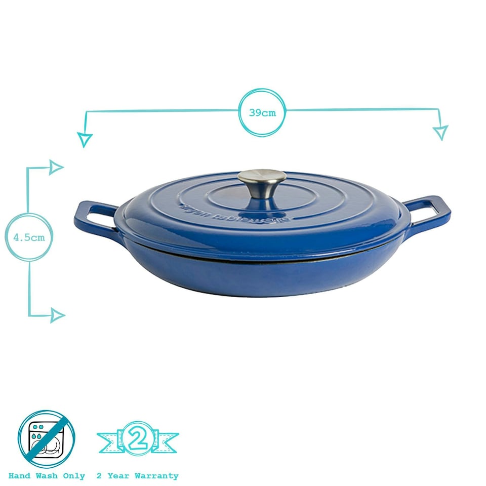 image 1 of Argon Tableware Cast Iron Shallow Casserole Dish - 2.3 Litre - Midnight Blue Blue
