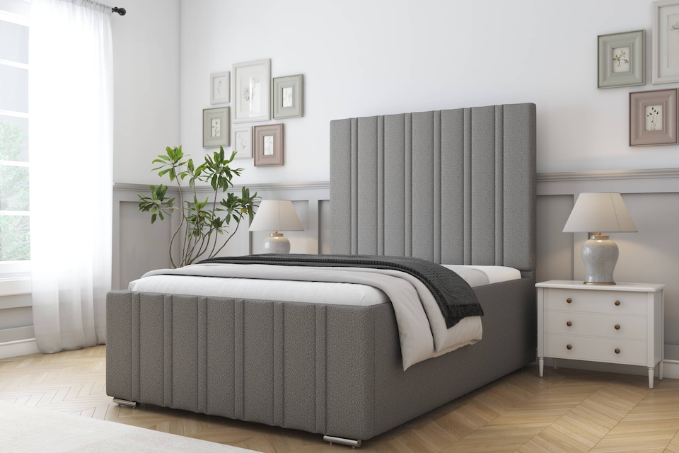 image 1 of Sloomy Radcliffe Pewter Dumfries Bed Frame With 50" Upholstered Headboard 4'6 Double