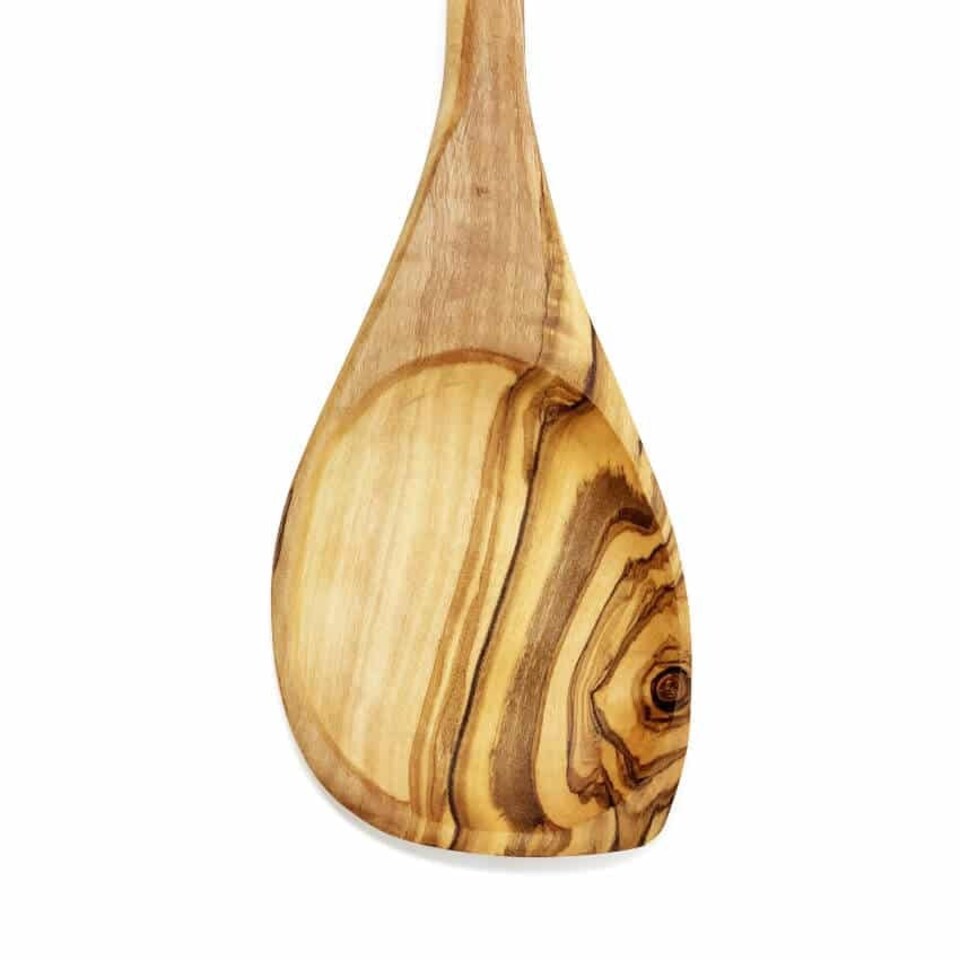 image 1 of Verano Spanish Ceramics Olive Wood Round Spoon With Corner - 30cm