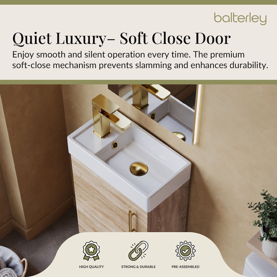 image 1 of Balterley Bathroom Contemporary Floor Standing Vanity Unit Basin & Handle Easy To Install | Brown | Bleached Cuneo Oak