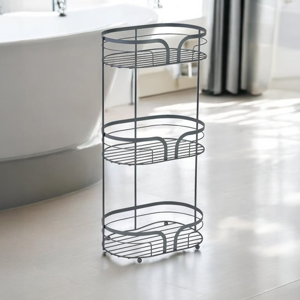 image 1 of Showerdrape Dante Anthracite Grey Freestanding Bathroom Floor Shower Caddy | Grey | Anthracite Grey | 1