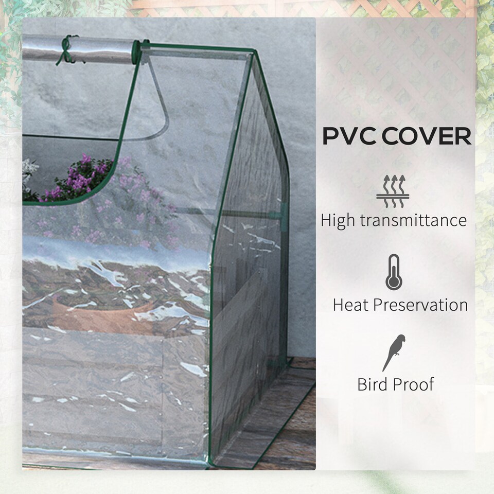 image 1 of Outsunny Raised Garden Bed Planter Box with Greenhouse, Large Window, Clear