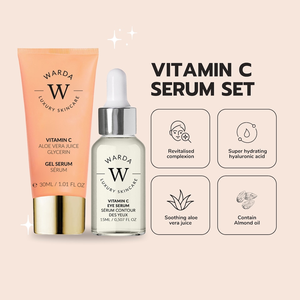 image 1 of Warda Luxury Skincare Skin Glow Boost Vitamin C Eye Serum 15ml + Skin Glow Boost Vitamin C Gel Serum 30ml
