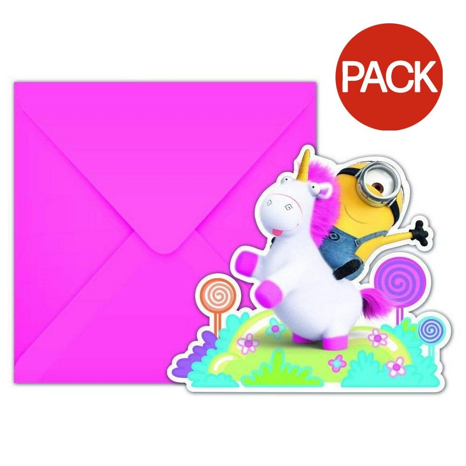 Minions Fluffy Invitations (Pack of 6) - Multicoloured - One Size