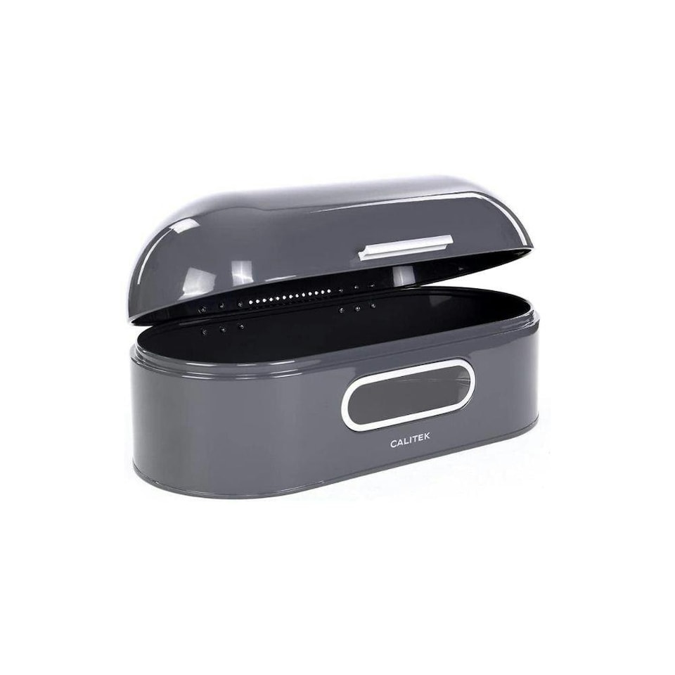 image 1 of CALITEK Retro Bread Bin Round Top Kitchen Counter Coated Carbon Steel Grey