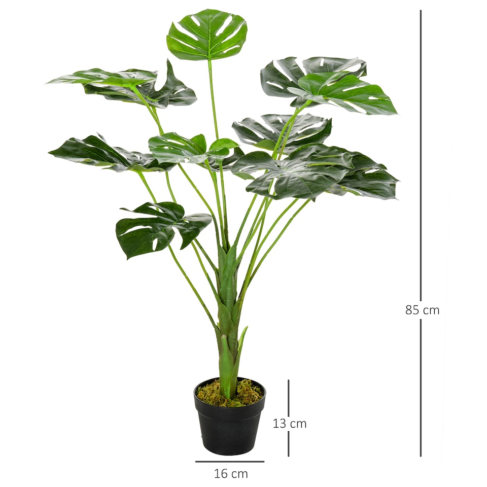 image 1 of Outsunny Decorative Artificial Monstera Plants in Pot Fake Plants for Home Indoor Outdoor Decor, 85cm