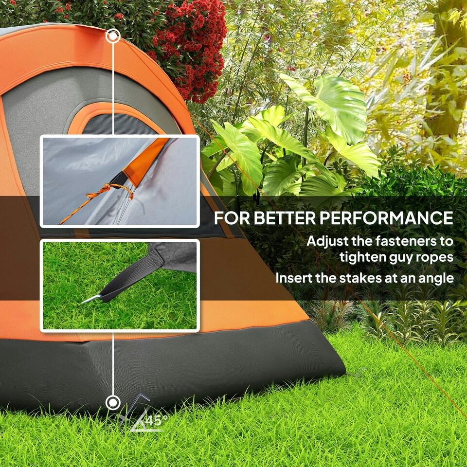 image 1 of Outsunny 5-6 Man Camping Tent with Bag, Fibreglass and Steel Frame, Orange Orange | Orange