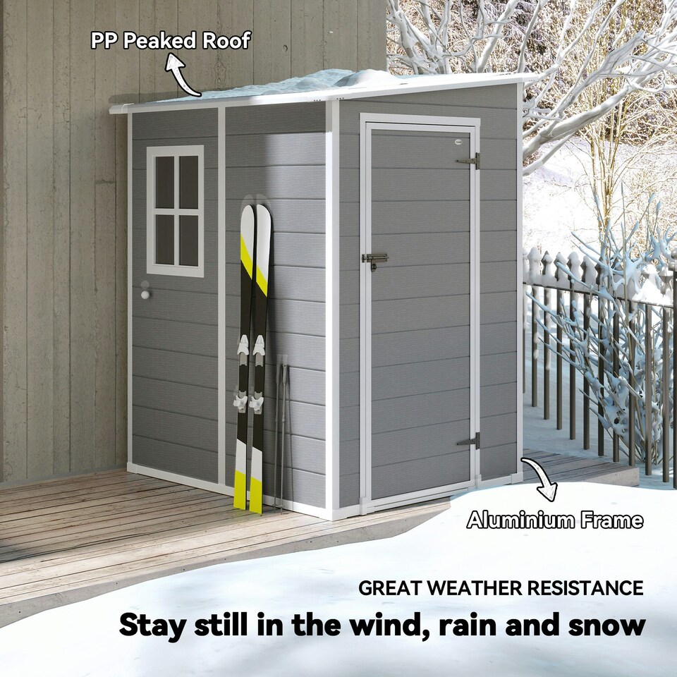 image 1 of Outsunny Lean to Garden Shed 4'x5' Plastic Tool Storage House w/ Lockable Door