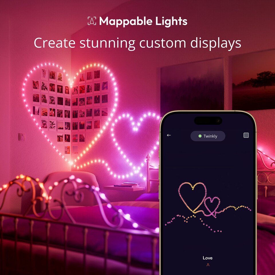 image 1 of Twinkly Strings USB 100 Heart Shaped 6.5M Clear Wire USB-C