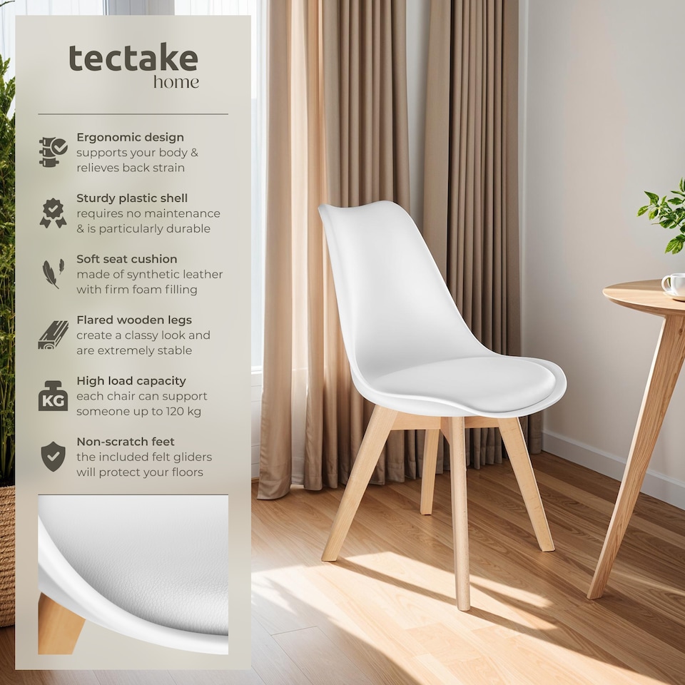 image 1 of Dining Chair Frederikke with Padded Seat, Ergonomic Shape, and Wooden Legs | White | white | One Size | 2